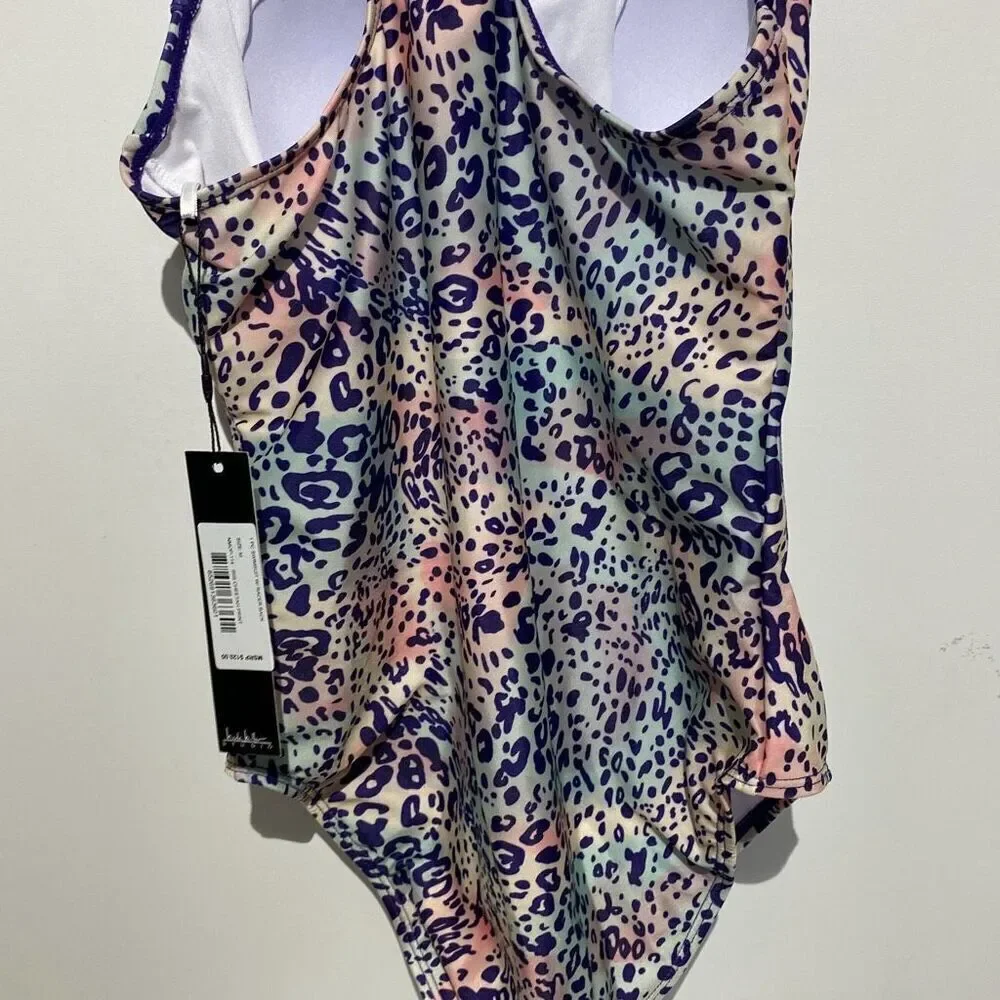 Nicole Miller Studio Iris Cheetah Print Racerback One Piece Swimsuit NMOP-114‎ M